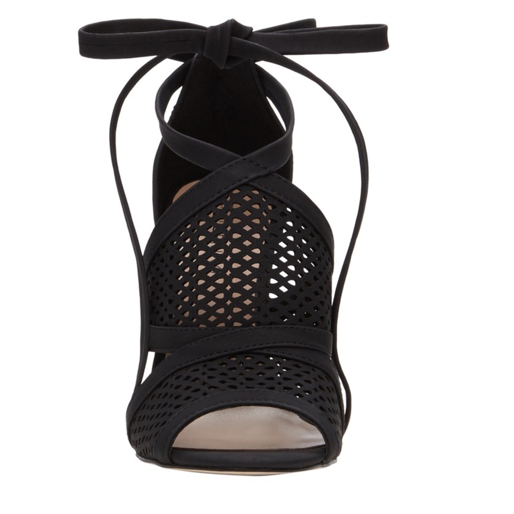 Black Lace Up Block Heel Peep Toe Sandal - Picture 3 of 5